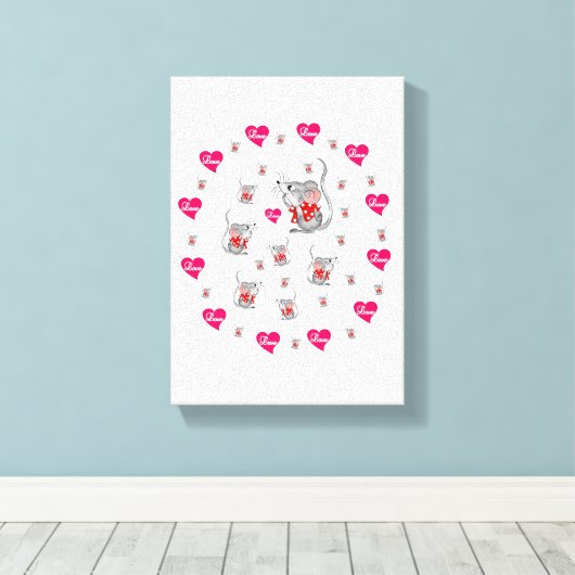 Stretchierte Canvas Print Valentine's Day Mäuse Leinwanddruck (Insitu (Holzboden))