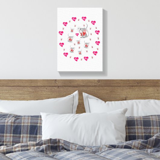 Stretchierte Canvas Print Valentine's Day Mäuse Leinwanddruck (Insitu (Schlafzimmer))