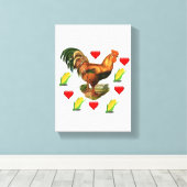 Stretchierte Canvas Print Valentine's Day Rooster Leinwanddruck (Insitu (Holzboden))