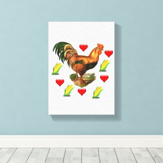 Stretchierte Canvas Print Valentine's Day Rooster Leinwanddruck (Insitu (Holzboden))