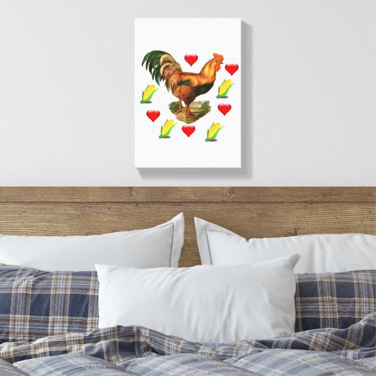 Stretchierte Canvas Print Valentine's Day Rooster Leinwanddruck (Insitu (Schlafzimmer))