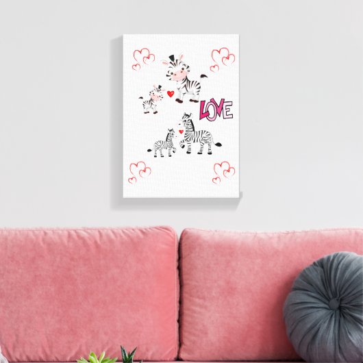 Stretchierte Canvas Print Valentine's Day Zebra Leinwanddruck (Insitu (Wohnzimmer))