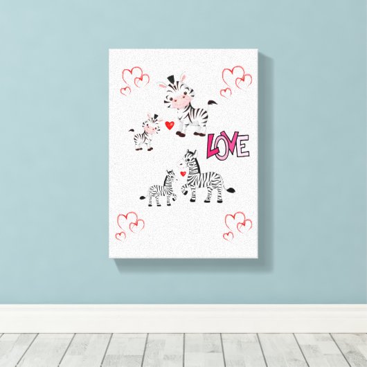 Stretchierte Canvas Print Valentine's Day Zebra Leinwanddruck (Insitu (Holzboden))