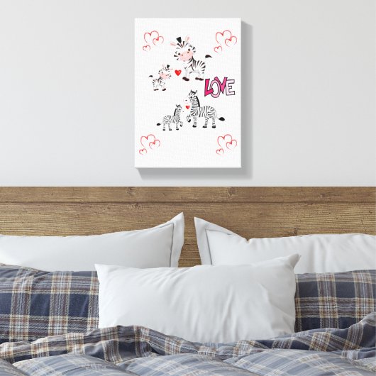 Stretchierte Canvas Print Valentine's Day Zebra Leinwanddruck (Insitu (Schlafzimmer))