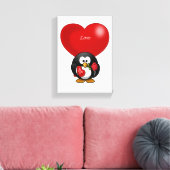 Stretchierte Canvas Print Valentine's Pinguin Leinwanddruck (Insitu (Wohnzimmer))