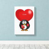 Stretchierte Canvas Print Valentine's Pinguin Leinwanddruck (Insitu (Holzboden))