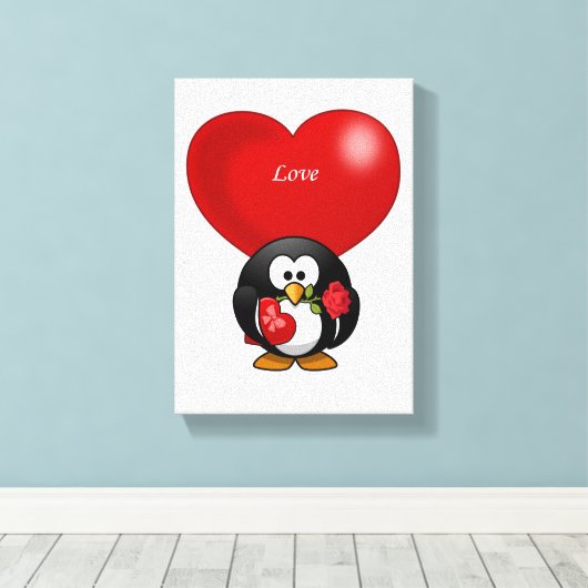 Stretchierte Canvas Print Valentine's Pinguin Leinwanddruck (Insitu (Holzboden))
