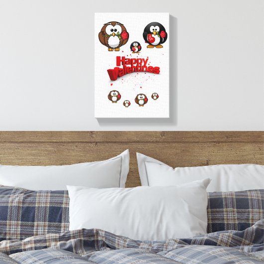 Stretchierte Canvas Print Valentine's Pinguin Leinwanddruck (Insitu (Schlafzimmer))