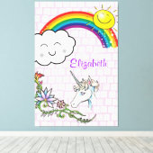 Stretchierte Canvas Printwerbung Regenbogen Einhor Leinwanddruck (Insitu (Holzboden))