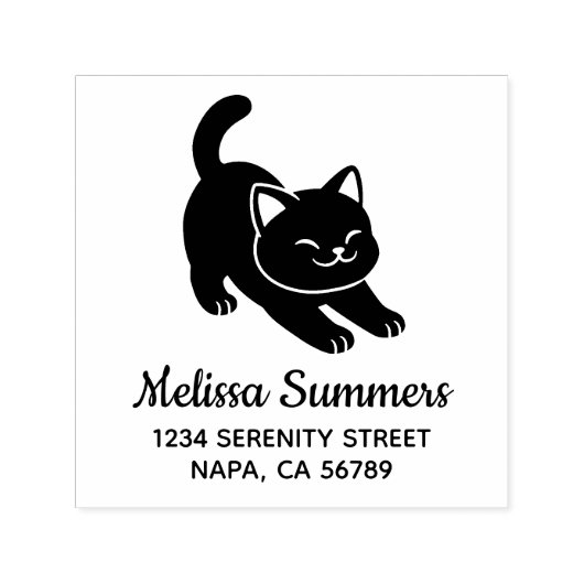 Stretching Black Cat Address Permastempel (Design)