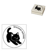 Stretching Black Cat Custom Text Gummistempel (Stempel)