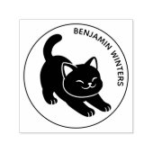 Stretching Black Cat Custom Text Permastempel (Design)