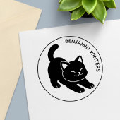 Stretching Black Cat Custom Text Permastempel