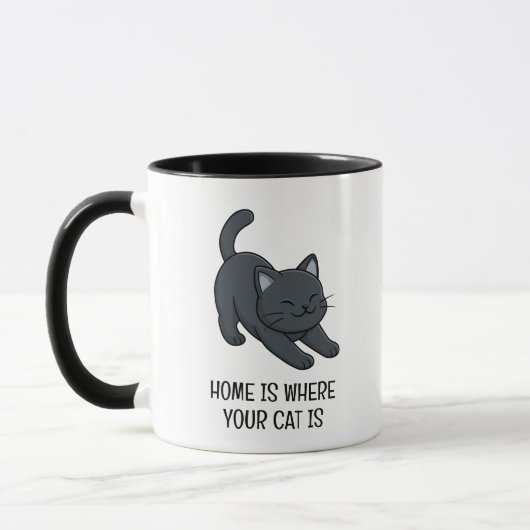 Stretching Black Cat Custom Text Tasse (Links)