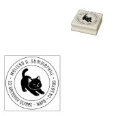 Stretching Black Cat Round Address Gummistempel (Stempel)