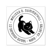 Stretching Black Cat Round Address Permastempel (Design)