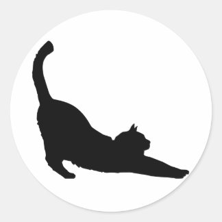 Stretching Black Cat Silhouette Runder Aufkleber