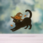 Stretching Black Cat - Witchy Autumn Classic T-Shi Acrylschild (Neutral)