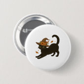 Stretching Black Cat � Witchy Autumn Classic T-Shi Button (Vorne & Hinten)