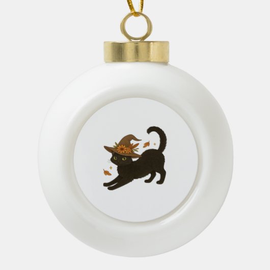 Stretching Black Cat - Witchy Autumn Classic T-Shi Keramik Kugel-Ornament (Vorderseite)
