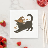 Stretching Black Cat - Witchy Autumn Classic T-Shi Serviette (Beispiel)