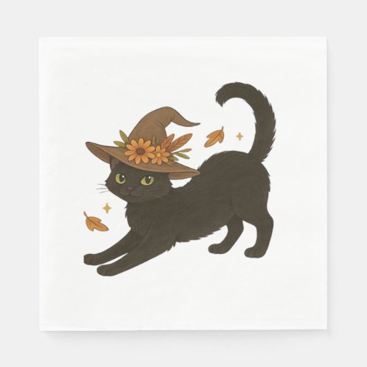 Stretching Black Cat - Witchy Autumn Classic T-Shi Serviette (Vorderseite)