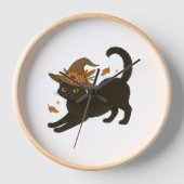 Stretching Black Cat - Witchy Autumn Classic T-Shi Uhr (Vorderseite)