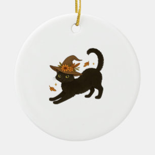 Stretching Black Cat � Witchy Herbst Klassisches T Keramik Ornament