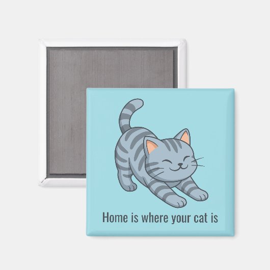 Stretching Grey Tabby Blue Cat Custom Text Magnet (Vorderseite/Rückseite)