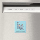 Stretching Grey Tabby Blue Cat Custom Text Magnet (In Situ (Geschirrspüler))