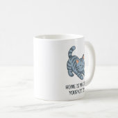 Stretching Grey Tabby Cat Custom Text Kaffeetasse (VorderseiteRechts)