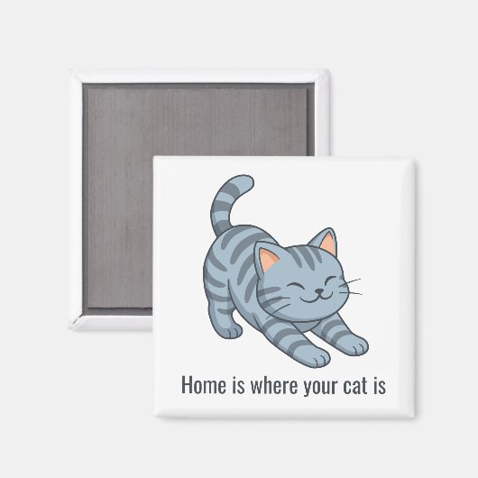 Stretching Grey Tabby Cat Custom Text Magnet (Vorderseite/Rückseite)
