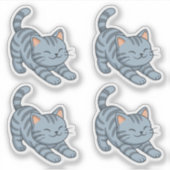 Stretching Grey Tabby Cat Set of 4 Aufkleber (Vorderseite)