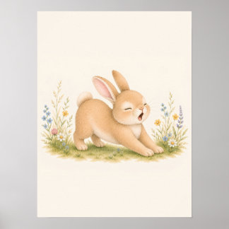 Stretching Little Bunny Nursery Poster
