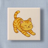 Stretching Orange Tabby Cat Beige Button