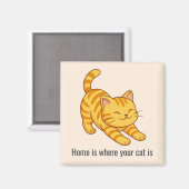 Stretching Orange Tabby Cat Beige Custom Text Magnet (Vorderseite/Rückseite)