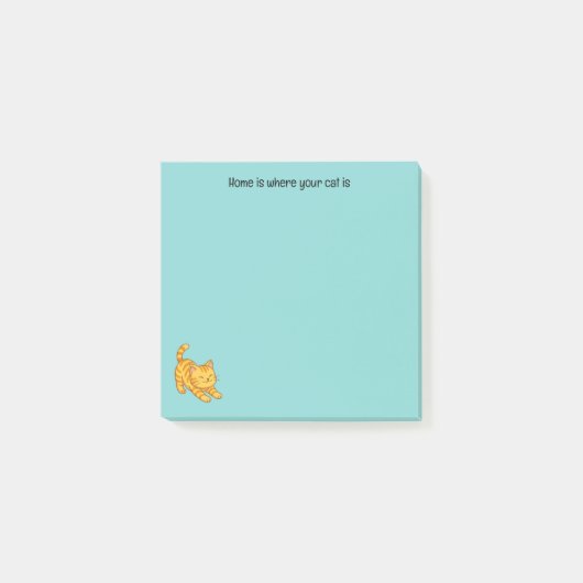 Stretching Orange Tabby Cat Green Custom Text Post-it Klebezettel (Vorderseite)
