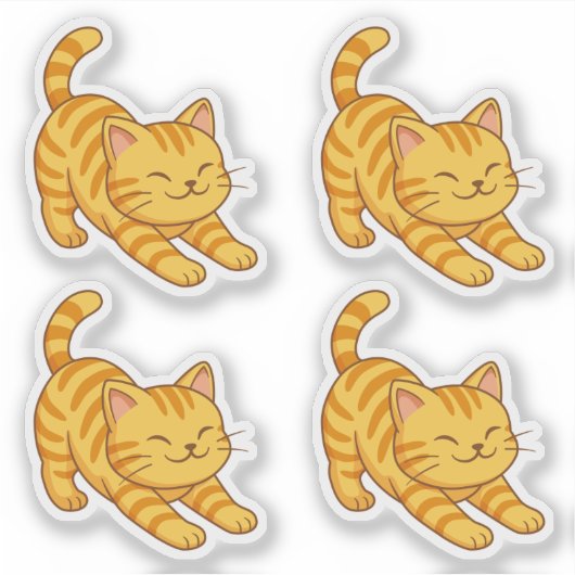 Stretching Orange Tabby Cat Set of 4 Aufkleber (Vorderseite)