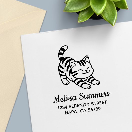 Stretching Tabby Cat Address Permastempel