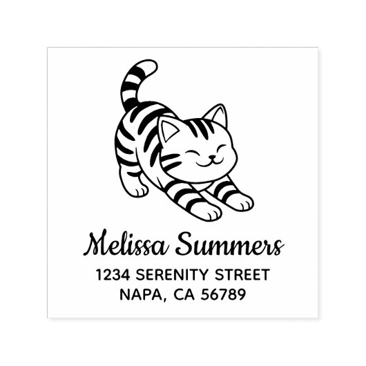 Stretching Tabby Cat Address Permastempel (Design)
