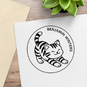 Stretching Tabby Cat Custom Text Gummistempel