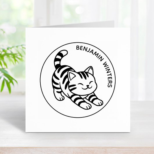Stretching Tabby Cat Custom Text Gummistempel