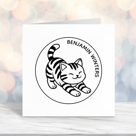 Stretching Tabby Cat Custom Text Permastempel