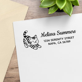 Stretching Tabby Cat Return Address Gummistempel