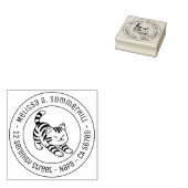 Stretching Tabby Cat Round Address Gummistempel (Stempel)