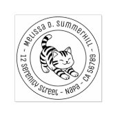 Stretching Tabby Cat Round Address Permastempel (Design)