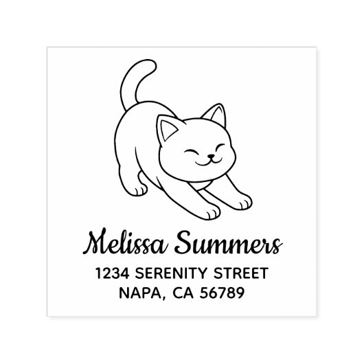 Stretching White Cat Address Permastempel (Design)