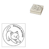 Stretching White Cat Custom Text Gummistempel (Stempel)