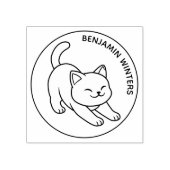 Stretching White Cat Custom Text Gummistempel (Prägung)