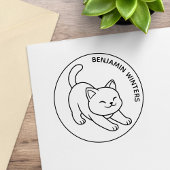 Stretching White Cat Custom Text Gummistempel